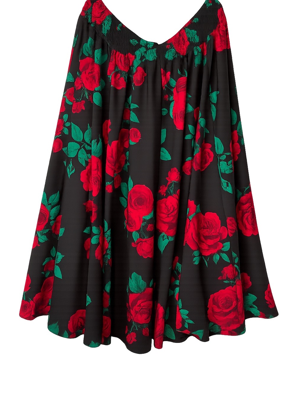 Cato Black Circle Skirt with Red Rose Print